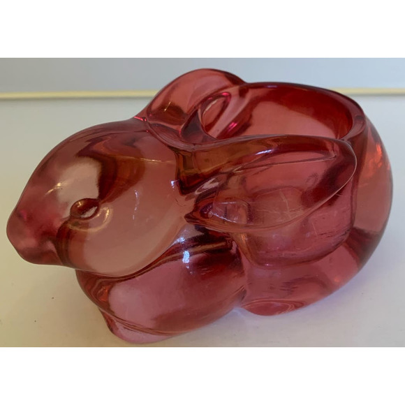 Indiana Glass Cranberry Pink Bunny Rabbit Candle Holder - Picture 2 of 5
